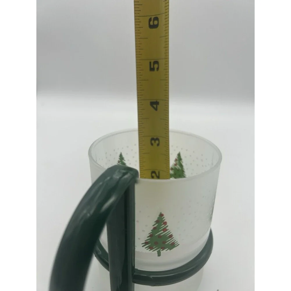 8 Christmas Inspiration Frosted Glass Mugs w/ Removable Handles VTG Set